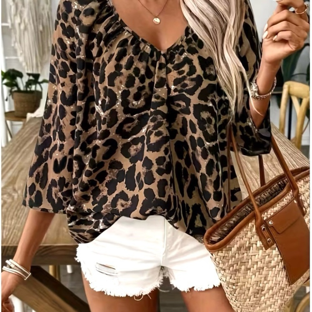 Long Sleeve Leopard Print Blouse